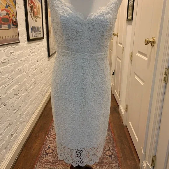 j crew white lace dress J.Crew Women's Tall lace-trim pintuck midi dress in cotton dobby (Size 8)